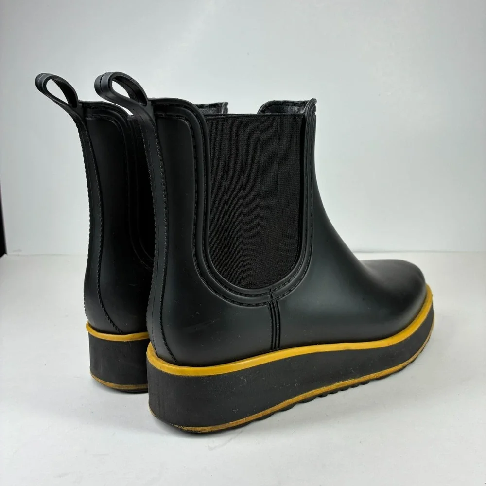 Bernardo Willa Women's US 8 Black Yellow Waterproof Platform Chelsea Rain Boots